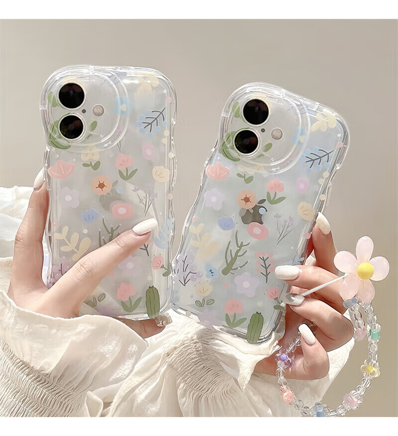 Чехол для iPhone 17 Jiangming, противоударный с защитой камеры и браслетом, прозрачный цветочный узор