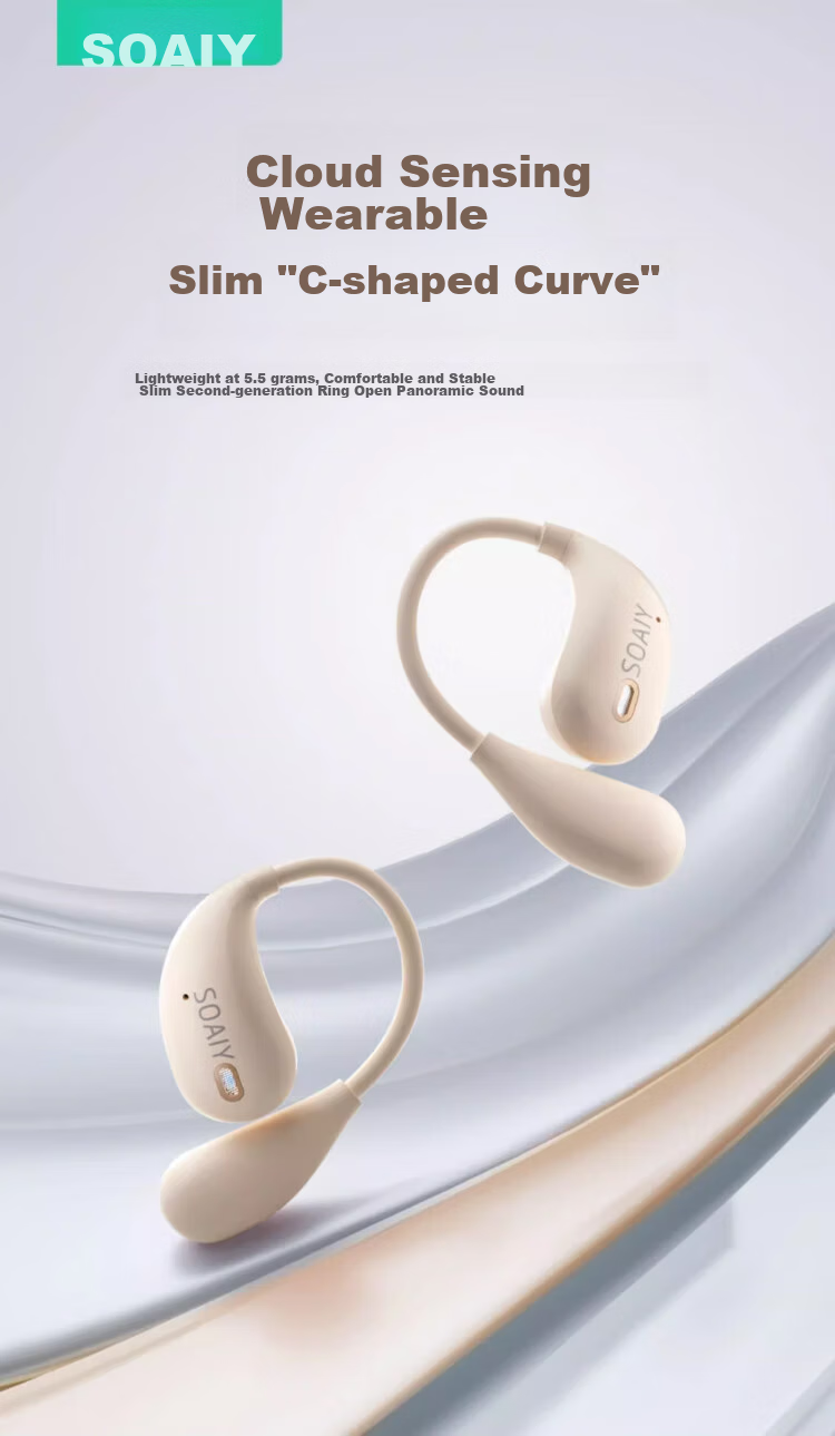 Беспроводные наушники Soaiy GD31 с открытым ушным крючком, True Wireless, долгая автономная работа, защита от шума, для бега, музыки, звонков, совместимы с телефонами Apple, Huawei, Xiaomi, цвет Золотая Пудра