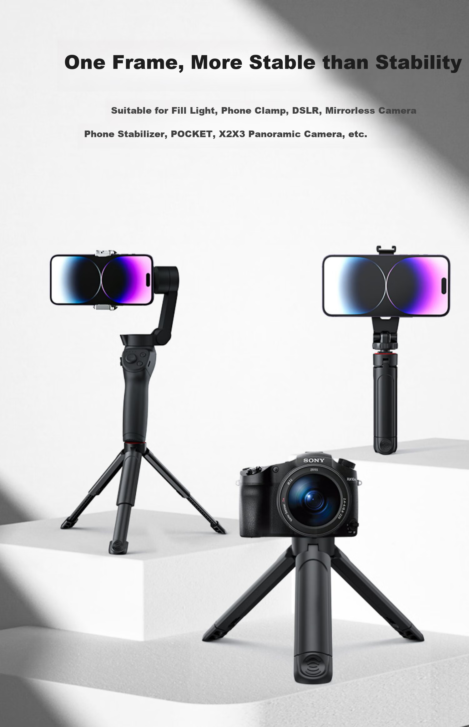 BIAZE JS33 штатив-монопод для экшн-камер DJI Pocket 3, Action 4/5 Pro, выдвижной настольный штатив с интерфейсом 1/4 дюйма, подставка для прямой трансляции
