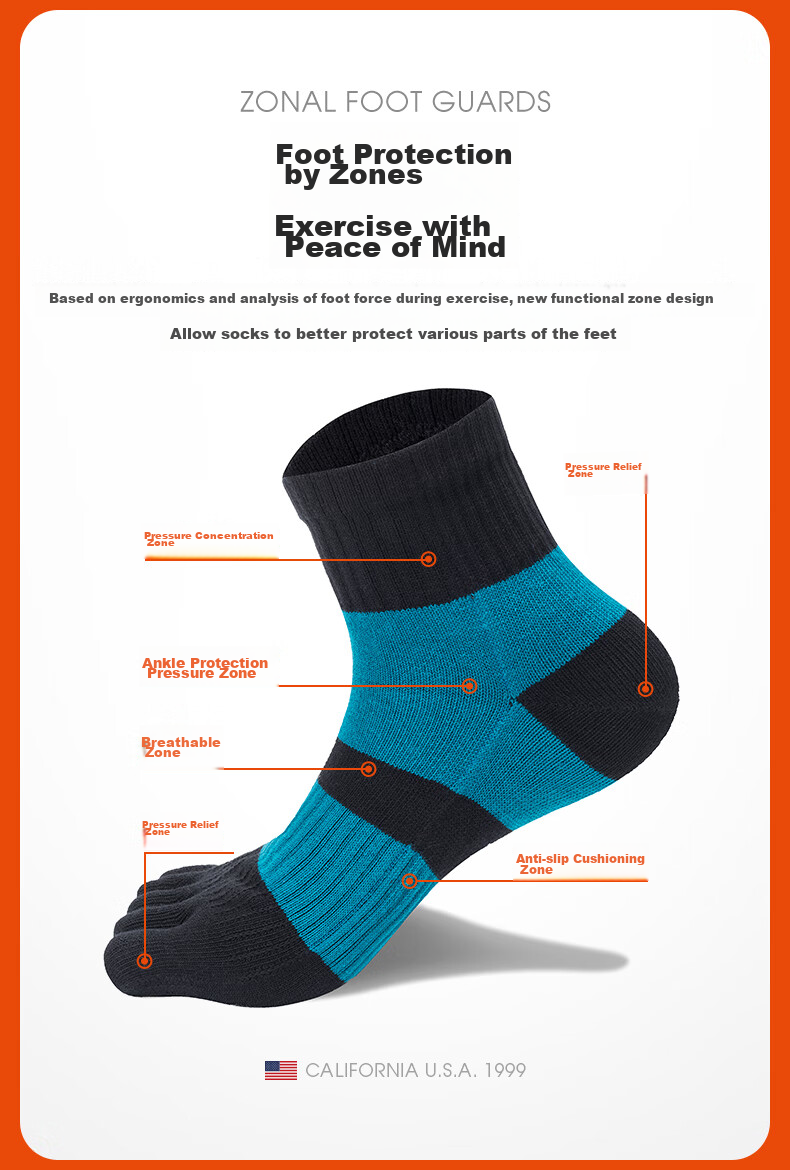 Носки TFO Competition-Grade Five-Toe Outdoor Socks, дышащие носки для хайкинга, носки для скалолазания, мужские, светло-серые