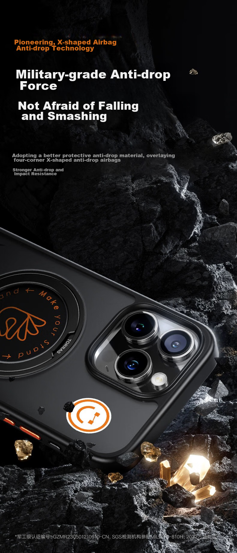 Чехол TORRAS Pivot Case для Apple iPhone 15 Pro Max, противоударный, с подставкой, магнитный, матовый черный