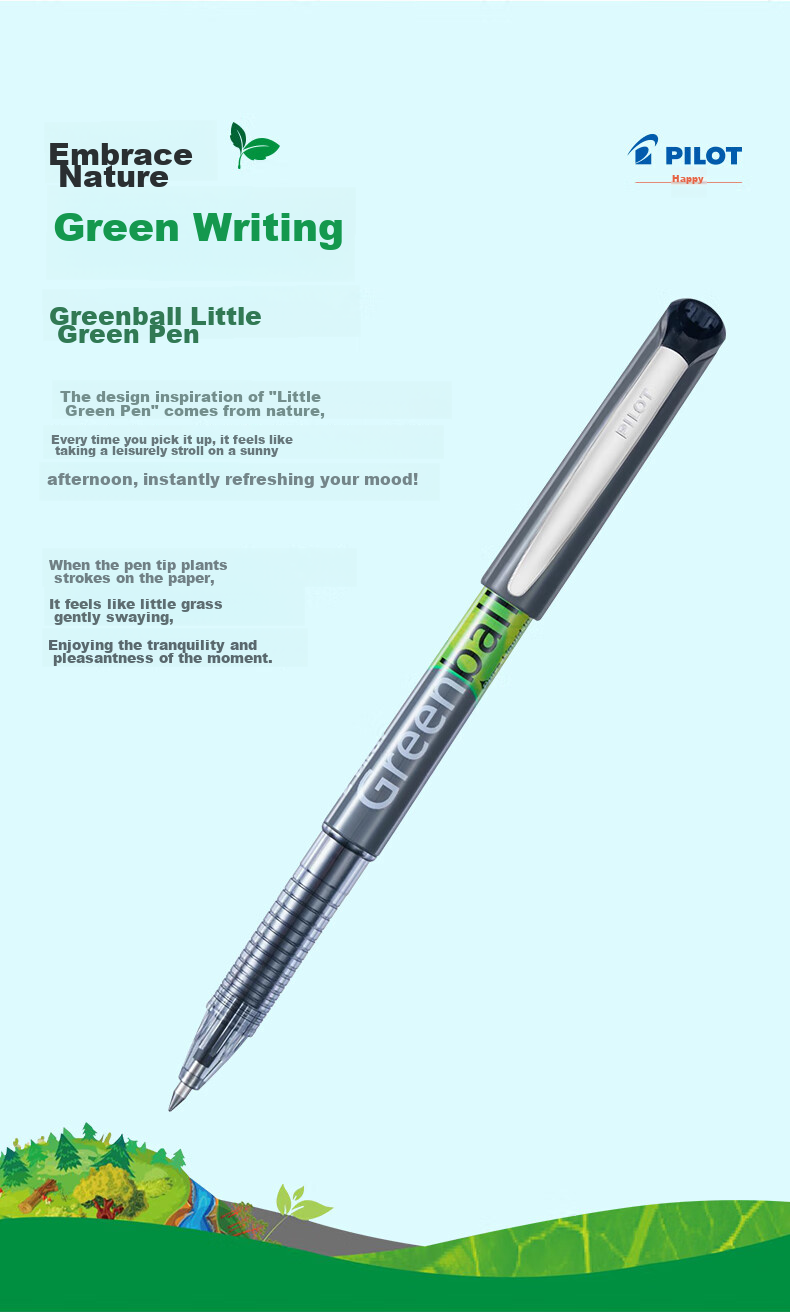 Ручка PILOT Greenball Rollerball Pen, нейтральный пулевидный наконечник, маленькая зеленая ручка для подписи студентов (BEGREEN Version), BL-GRB5 синяя, 1 шт.