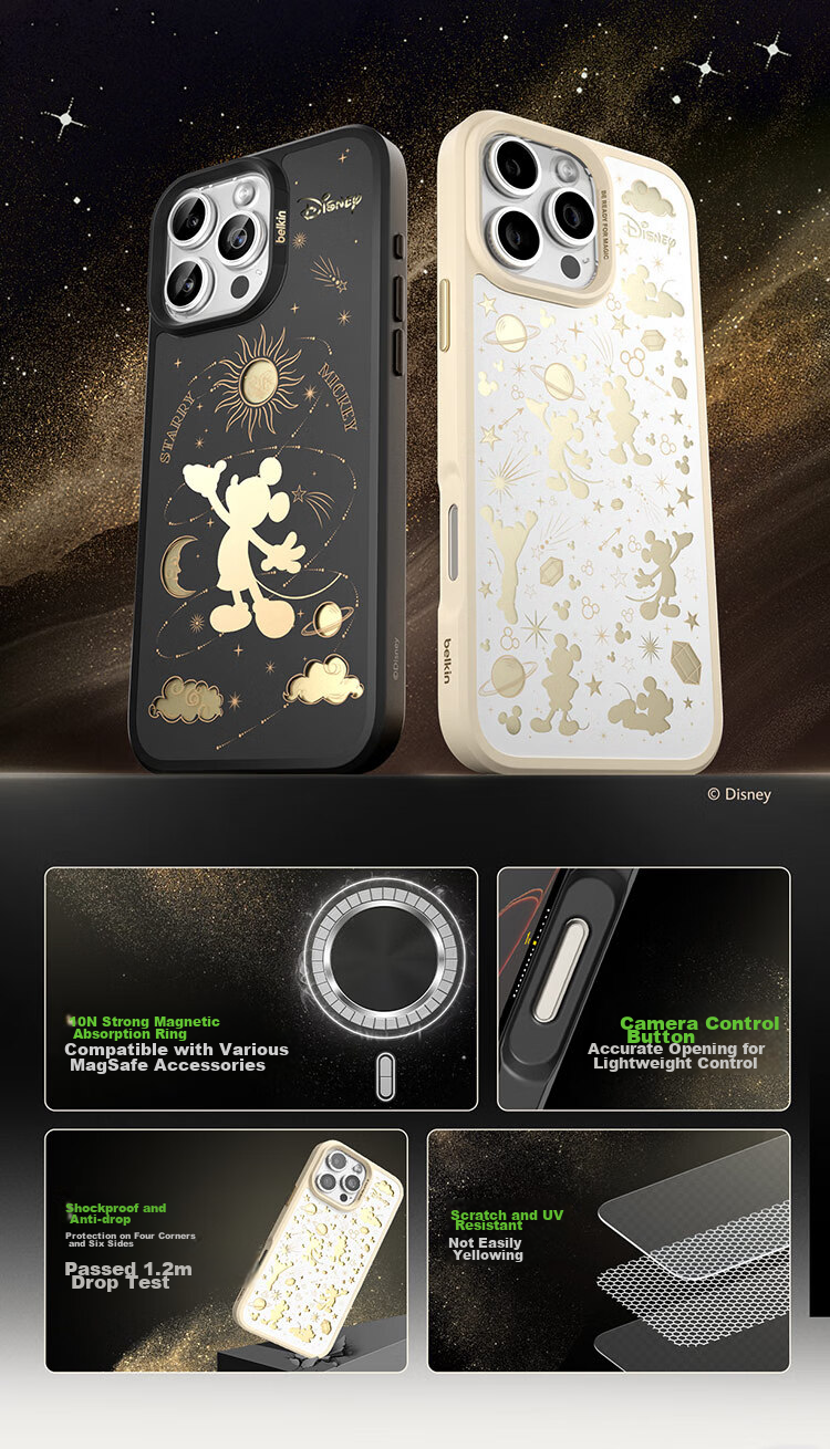 Чехол для Apple iPhone 16 Pro BELKIN Disney Shining Mickey, MagSafe, противоударный, TPU, черный