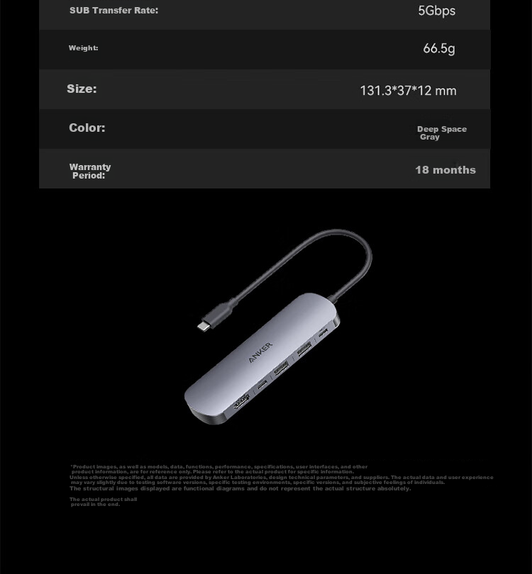 ANKER Type-C Hub 7-в-1: док-станция с PD 100 Вт, HDMI 2.0, USB 3.0, SD/TF кард-ридер. Совместима с MacBook, Huawei.