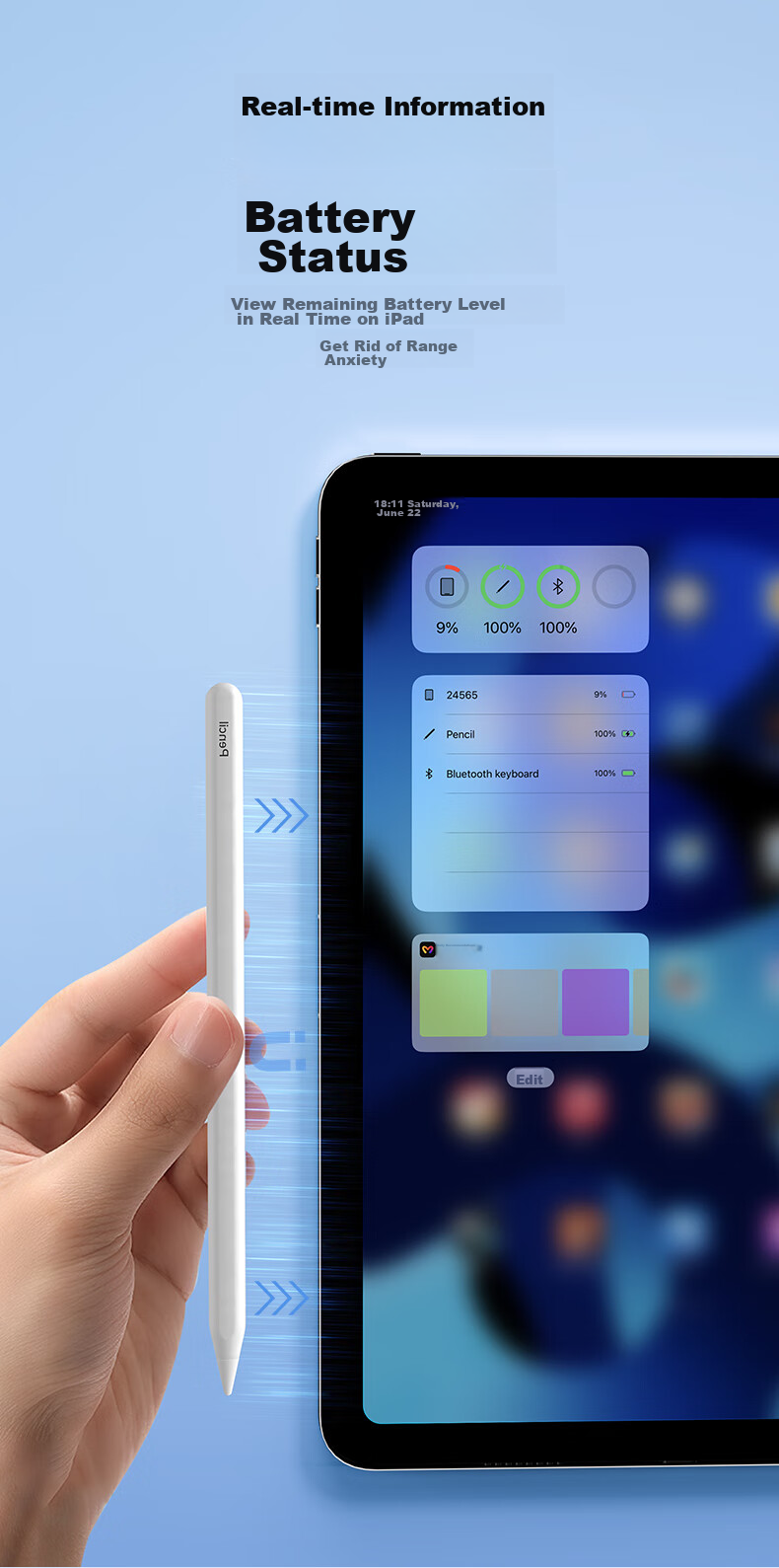 Емкостный стилус Smorss для iPad, альтернатива Apple Pencil, с Bluetooth, цифровым дисплеем, магнитным двойным зарядным устройством, сенсорная ручка для рисования для iPad Air 5/Pro/Mini