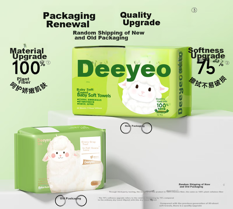 Детские влажные полотенца Deyou Soft Cotton Wipes, 80 шт. * 10 упаковок, одноразовые, утолщенные, для сухого и влажного использования, нежные салфетки для лица