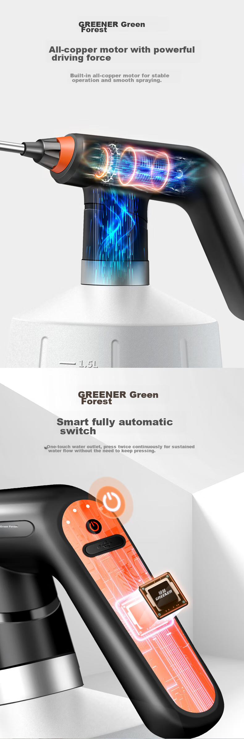 Электрический распылитель GREENER 2л для дома, для дезинфекции спиртом, мелкодисперсный распылитель воды, автоматический