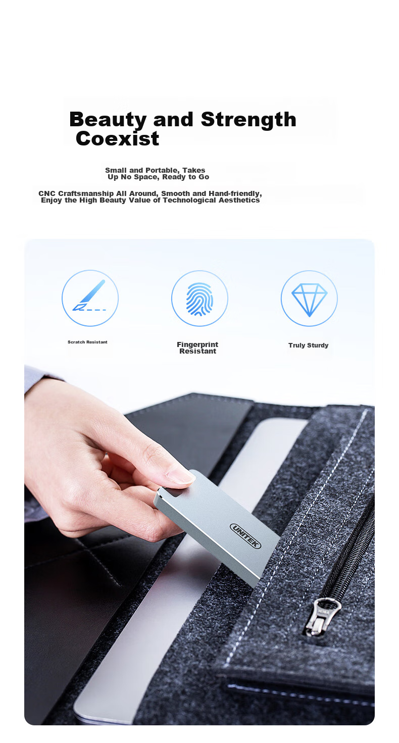 Внешний корпус UNITEK S238B для M.2 NVMe SSD, USB 3.2 Gen 2 Type-C, 10 Гбит/с, алюминиевый сплав, 102x33.8x9 мм, серый