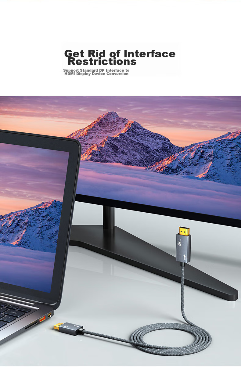 Адаптер-кабель ULT-unite DP1.4 на HDMI 2.1, 8K 60Hz, 240Hz, 2 метра, серый