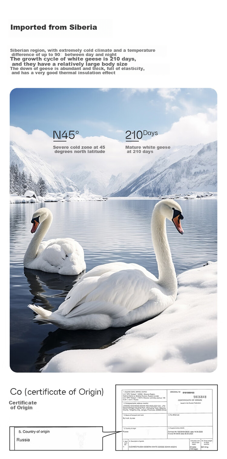 Одеяло Dohia Home Textile, 95% белый гусиный пух, зимнее, утолщенное, 229x230 см