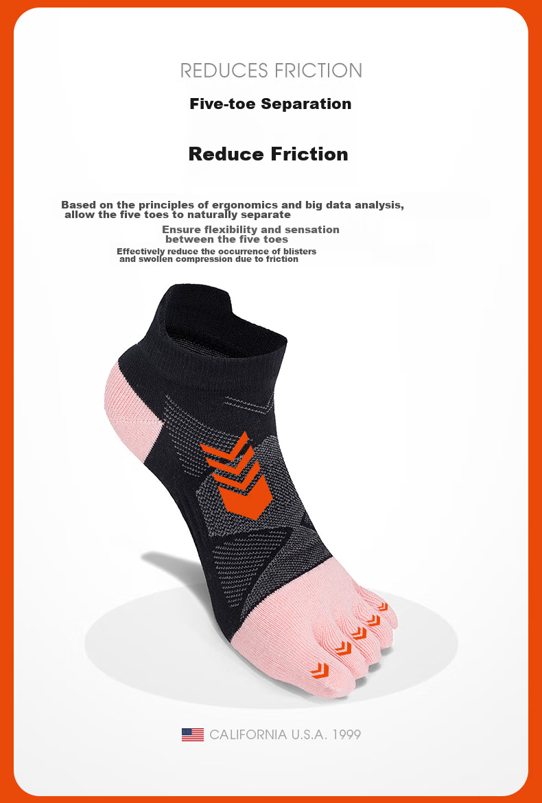 Носки TFO Competition-Level Outdoor Five-Toe Socks, спортивные носки для хайкинга и бега, женские, светло-розовые
