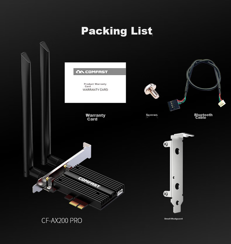 Сетевая карта COMFAST AX200-PRO Gigabit Intel Dual-Band 5G PCI-E WiFi 6 + Bluetooth 5.2