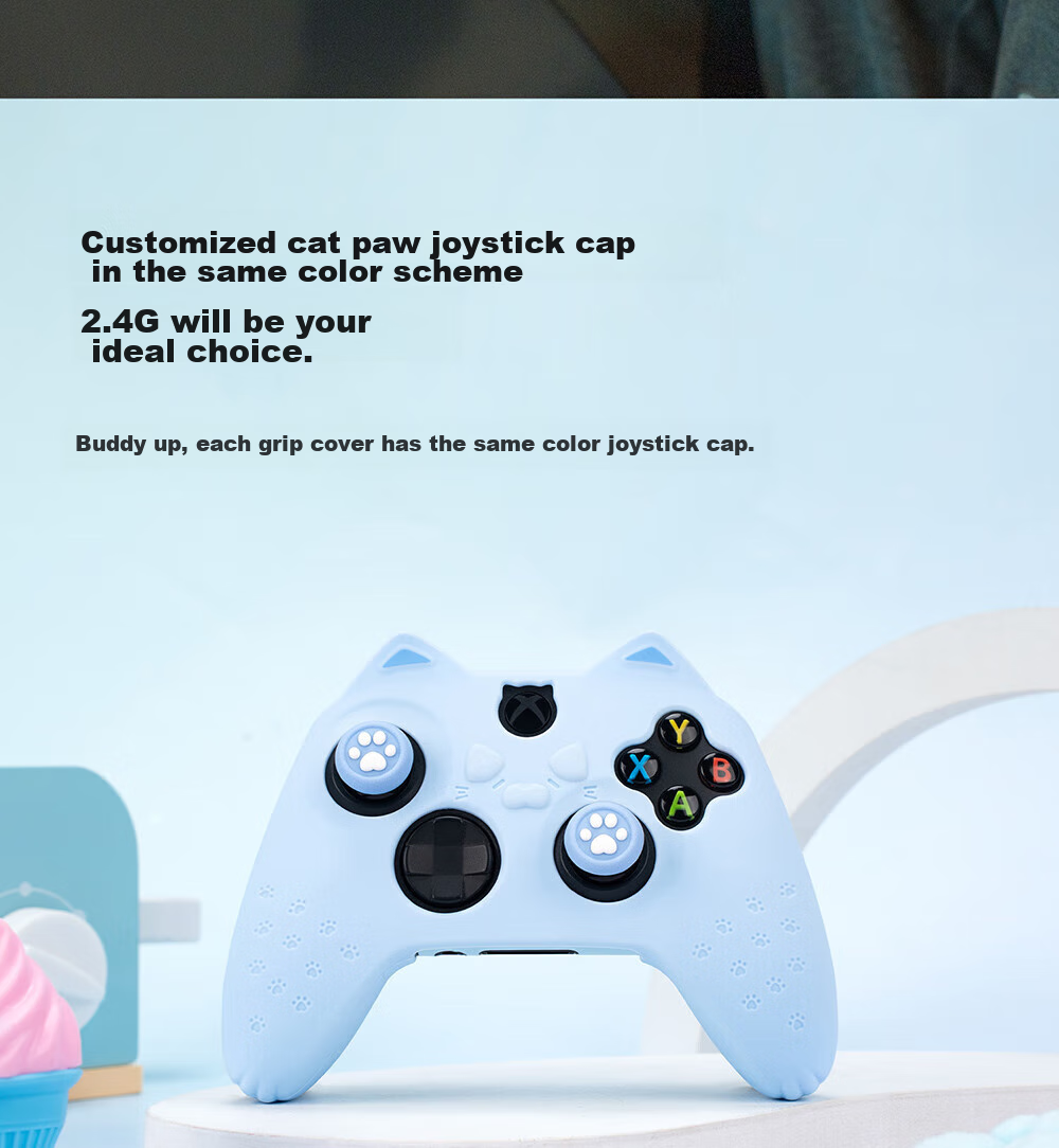Чехол для геймпада Jixiang Xbox, зеленый, силиконовый, с колпачками для джойстика в виде кошачьей лапы