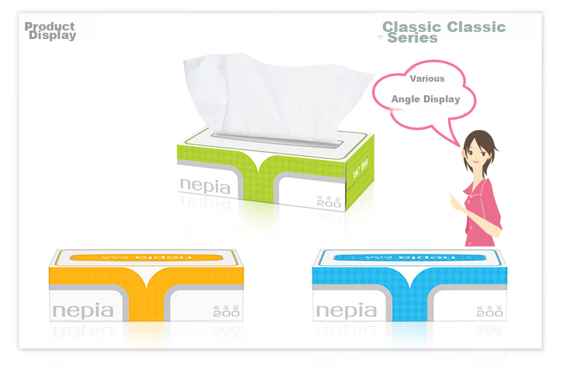 Бумажные платочки Nepia Classic Series, 3 слоя, 200 шт. в упаковке, мягкие и прочные, универсальные, 3 пачки