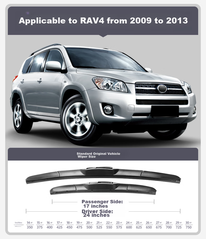 Дворники для Toyota RAV4 Deyun, 2009-2021, комплект 24+17 дюймов, бескаркасные, для лобового стекла