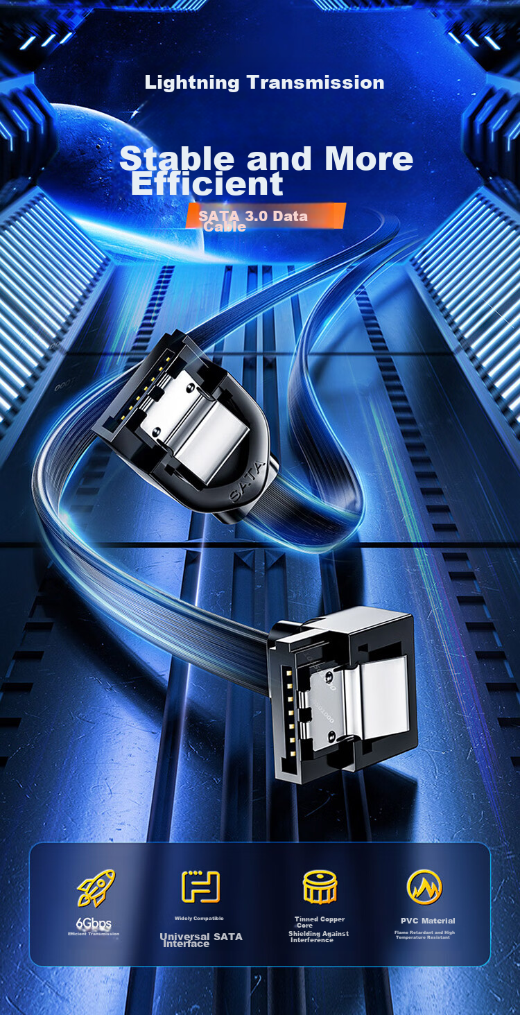 Кабель SATA 3.0 SAMZHE WDZ05, 0.5 метра, для подключения SSD/HDD, черный