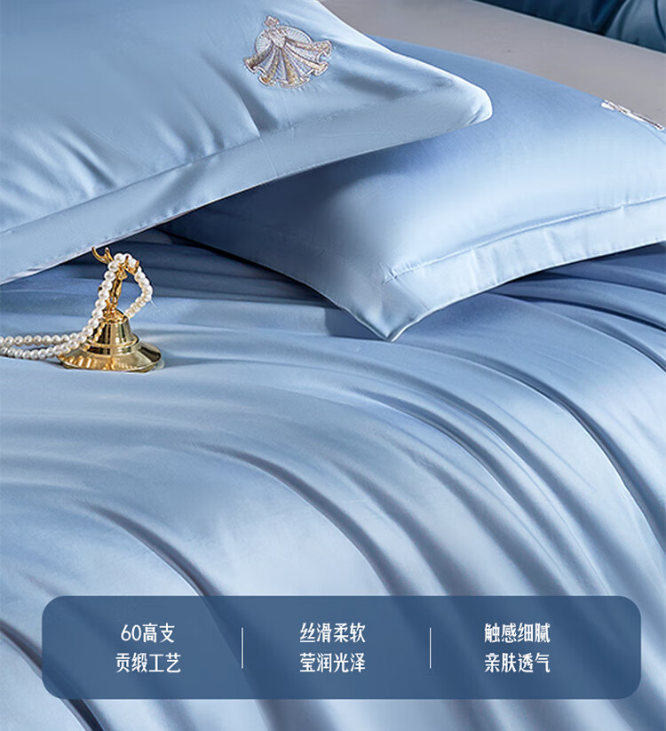 Наволочка FUANNA Home Textile, 60S Long-Staple Cotton Sateen, Комплект из двух штук, 74*48см, Синий
