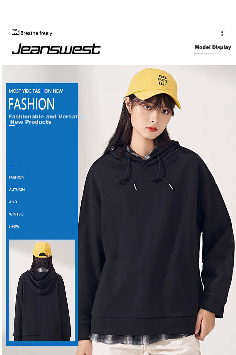 Толстовка женская Jeanswest, свободный крой, удлиняющая, с длинным рукавом, однотонная черная, размер S, коллекция Осень 2025