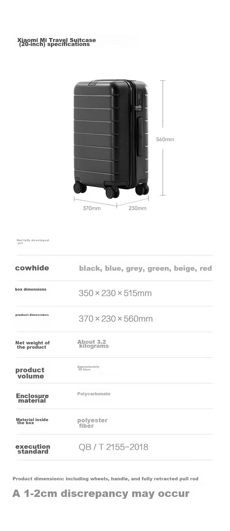 Чемодан Xiaomi Mijia Luggage, 20-дюймовый ручная кладь, поликарбонатный, с кодовым замком, бежевый