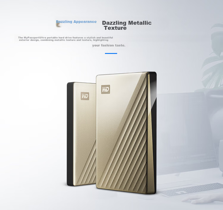 Внешний жесткий диск Western Digital My Passport Ultra, 4 ТБ, Type-C, 2.5 дюйма, золотой, механический, внешний, шифрованный, совместимый с Mac, большой емкости для домашнего хранения