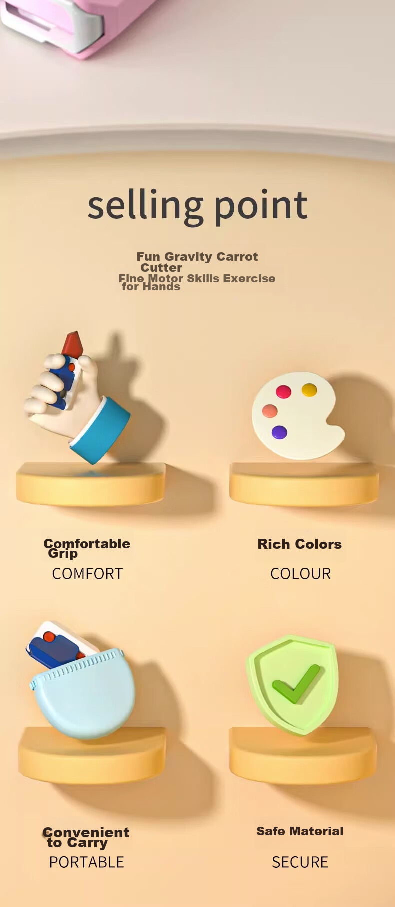 Игрушка-антистресс "Морковка" 3D, гравитационная, мини-нож для пальцев, развивающая мелкую моторику, подарок для мальчиков и девочек
