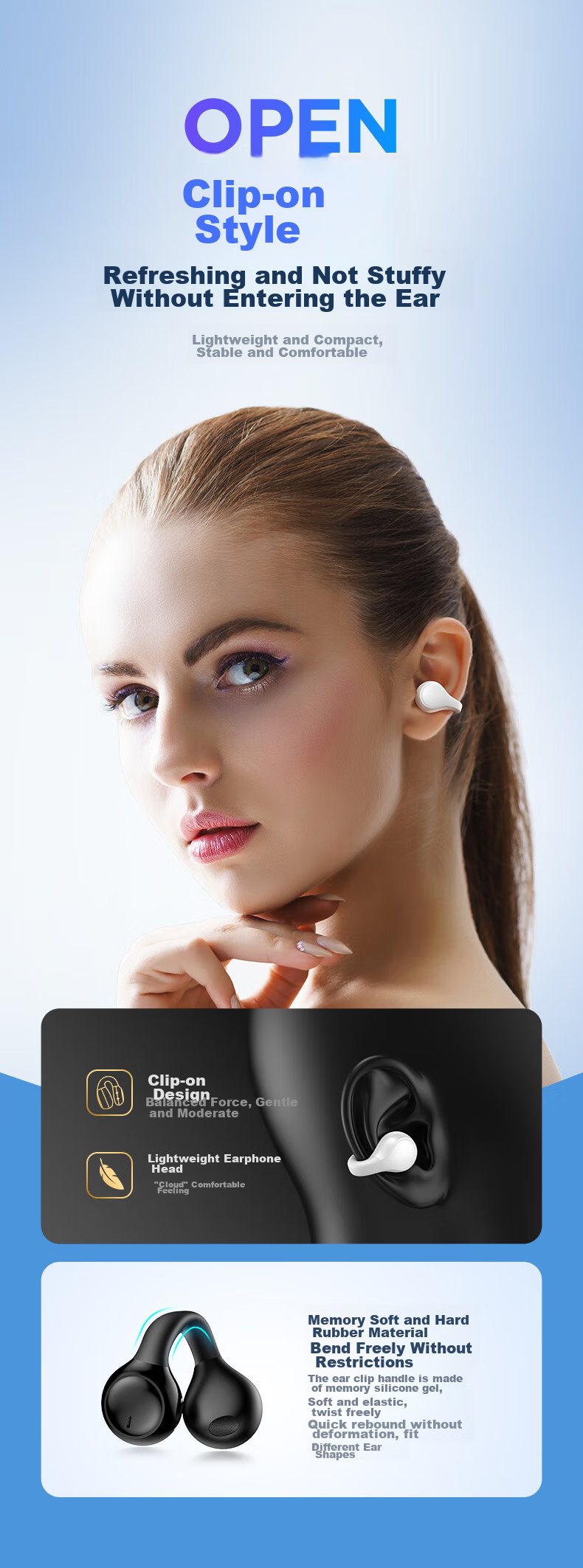 Беспроводные наушники Aigo TJ170, TWS, Bluetooth 5.3, с зажимом на ухо, открытого типа, для спорта, бега, звонков, совместимы с телефонами и компьютерами, бежевые