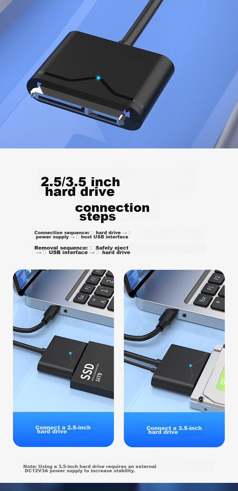 Переходник PISEN USB 3.0 на SATA, кабель для жесткого диска 2.5/3.5 дюйма, 0.5 метра