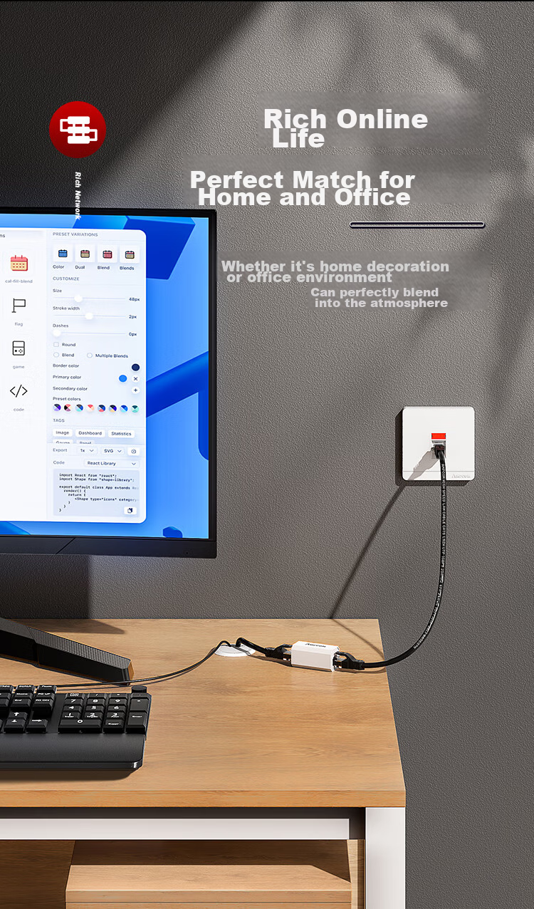 AMPCOM CAT6 Gigabit Crystal Head Network Cable Straight-Through Connector, CAT6 Shielded Double-Pass Network Extension Connector RJ45 Computer Network Port Adapter Black 1 Piece AMCAT6BK102