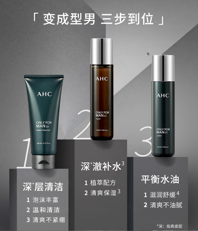 AHC男士舒缓护肤品套装礼盒(水+乳+洗面奶)清爽控油 生日礼物送男友