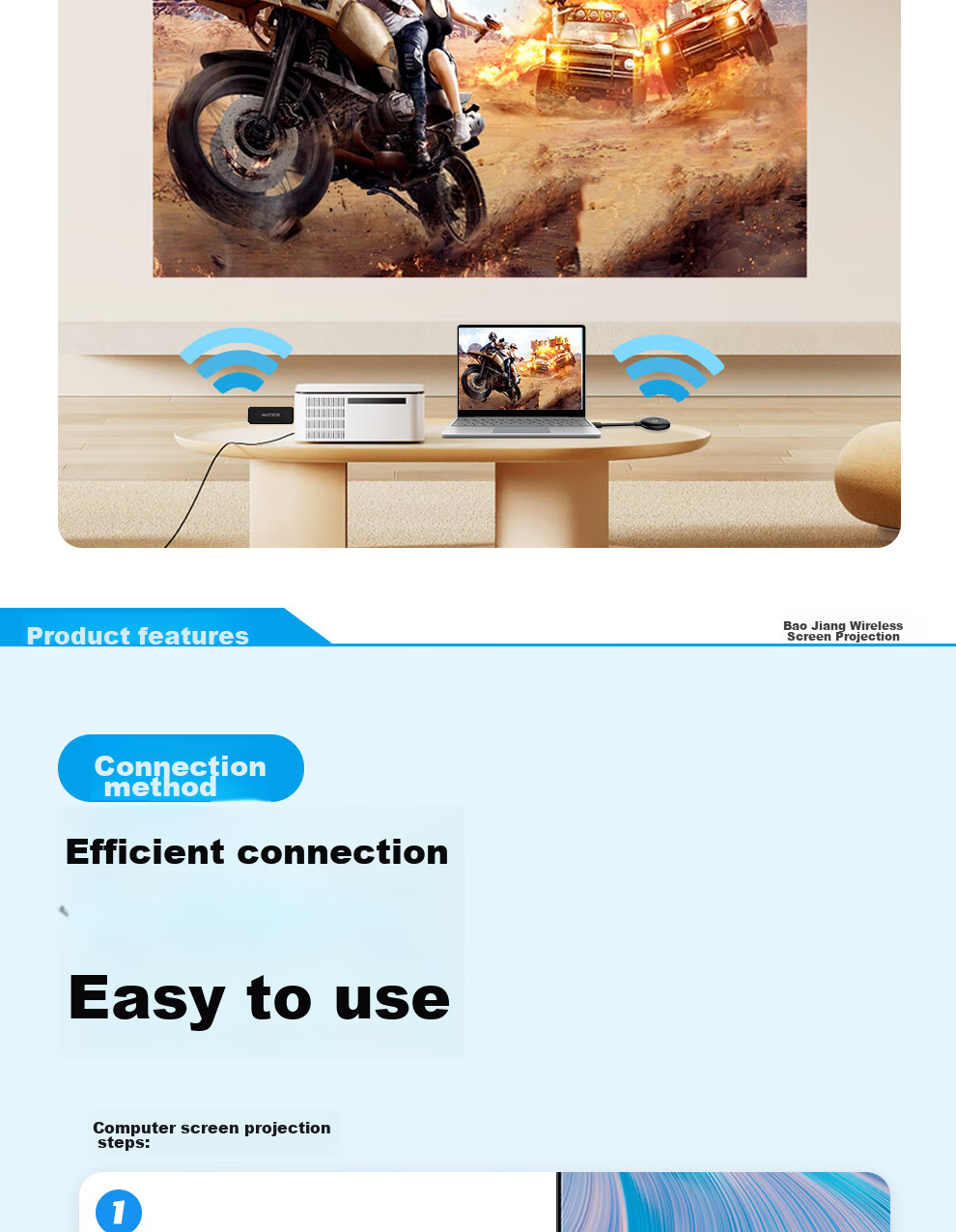 BOEGAM BG4S HDMI Комплект для беспроводного дублирования экрана, устройство для передачи экрана высокой четкости, для офиса и дома, совместимо с телефонами Apple, Android, Huawei для подключения к телевизору, монитору, проектору
