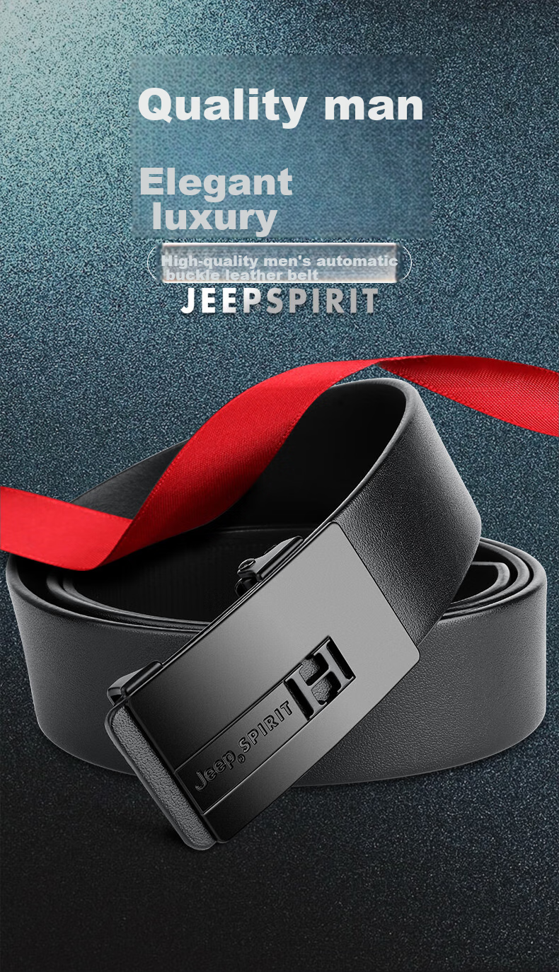 Мужской ремень JEEP SPIRIT, кожаный ремень из натуральной кожи, автоматическая пряжка, бизнес-стиль, длина 125 см, черный