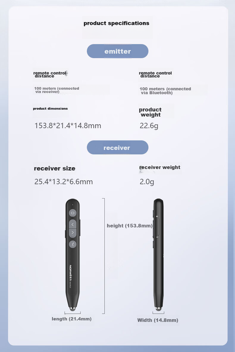 Ручка-презентер NORWII N20 BLE, сенсорная, многофункциональная, с Bluetooth, для учителей, черная