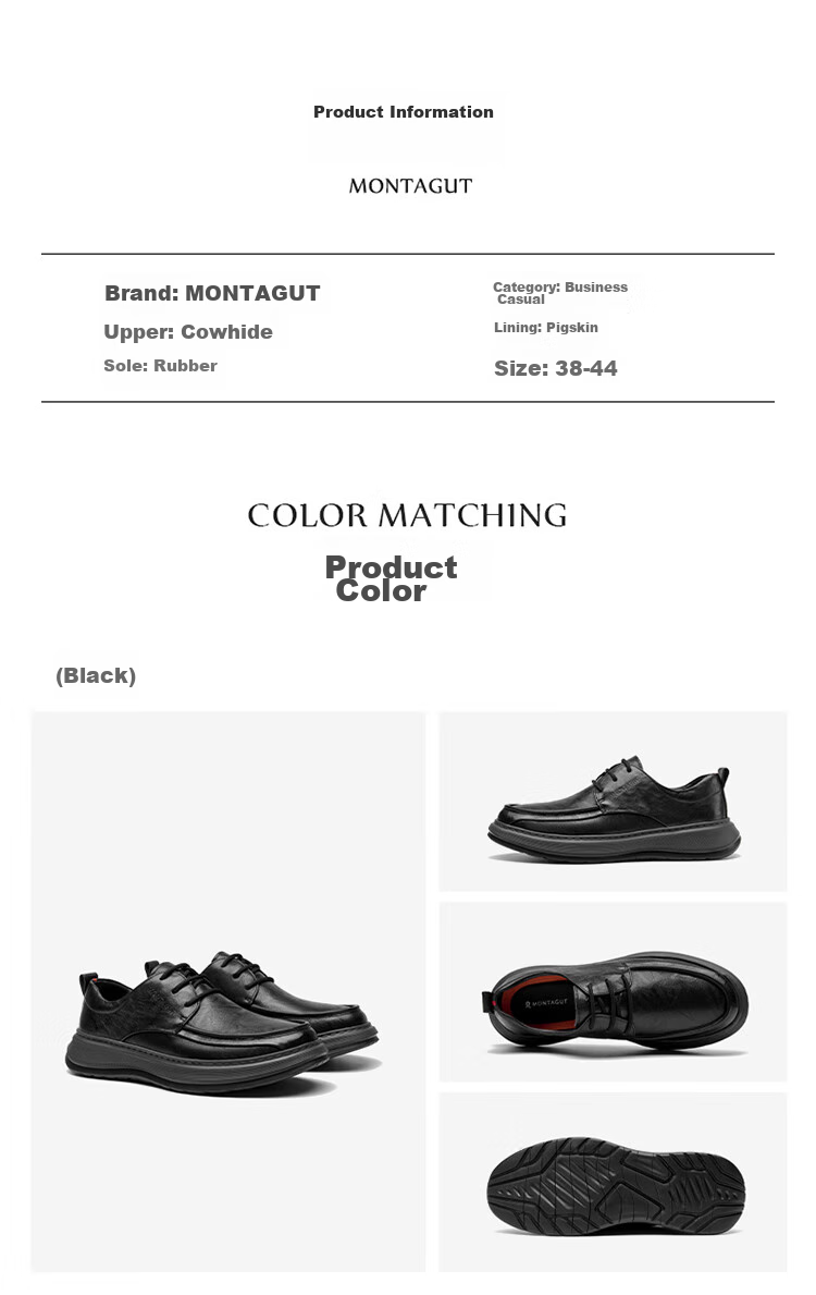 Мужские кожаные туфли MONTAGUT, модель "Business Dress Casual", из натуральной кожи, черные, размер 43