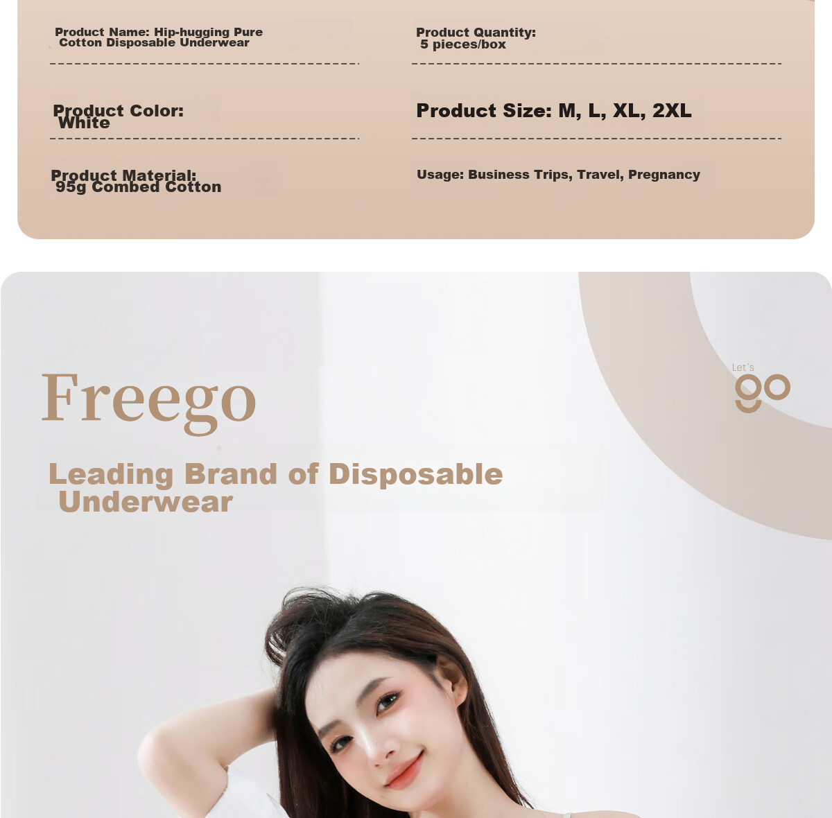 Одноразовые женские трусы Freego, чистое хлопок, без стирки, 5 шт. в индивидуальной упаковке, для ежедневного использования, стерилизованные, для путешествий, деловых поездок, беременных и послеродовых женщин, белые, размер L