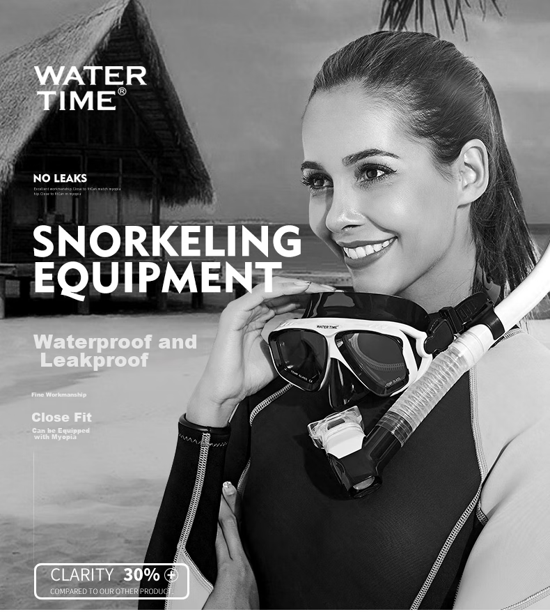 Маска для дайвинга и трубка WATERTIME, полный комплект для снорклинга, плавательные очки, черный