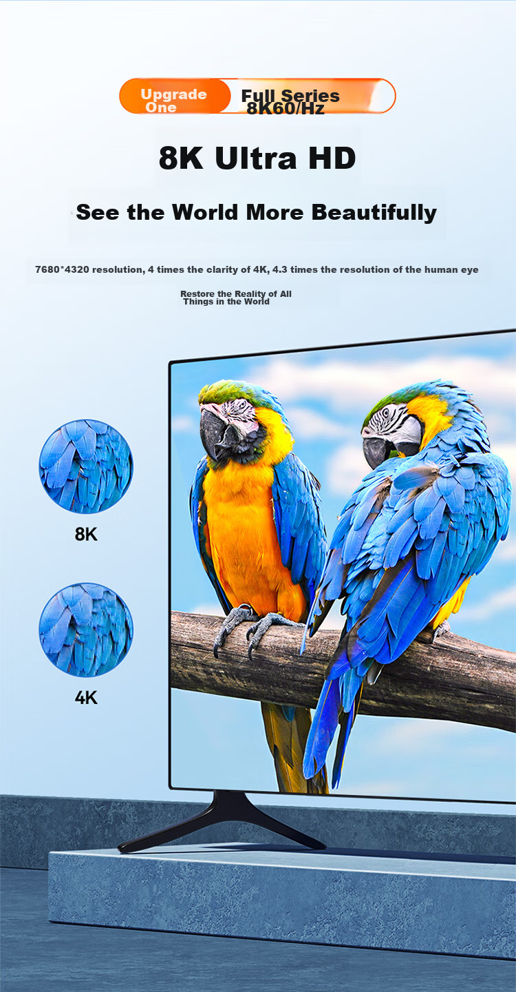 Кабель SAMZHE HDMI 2.1, 8K 60Hz, 4K 240Hz, цифровой кабель высокой четкости, совместимый с HDMI 2.0, кабель для подключения от ноутбука/приставки к телевизору/проектору, 1 метр, 10BU8