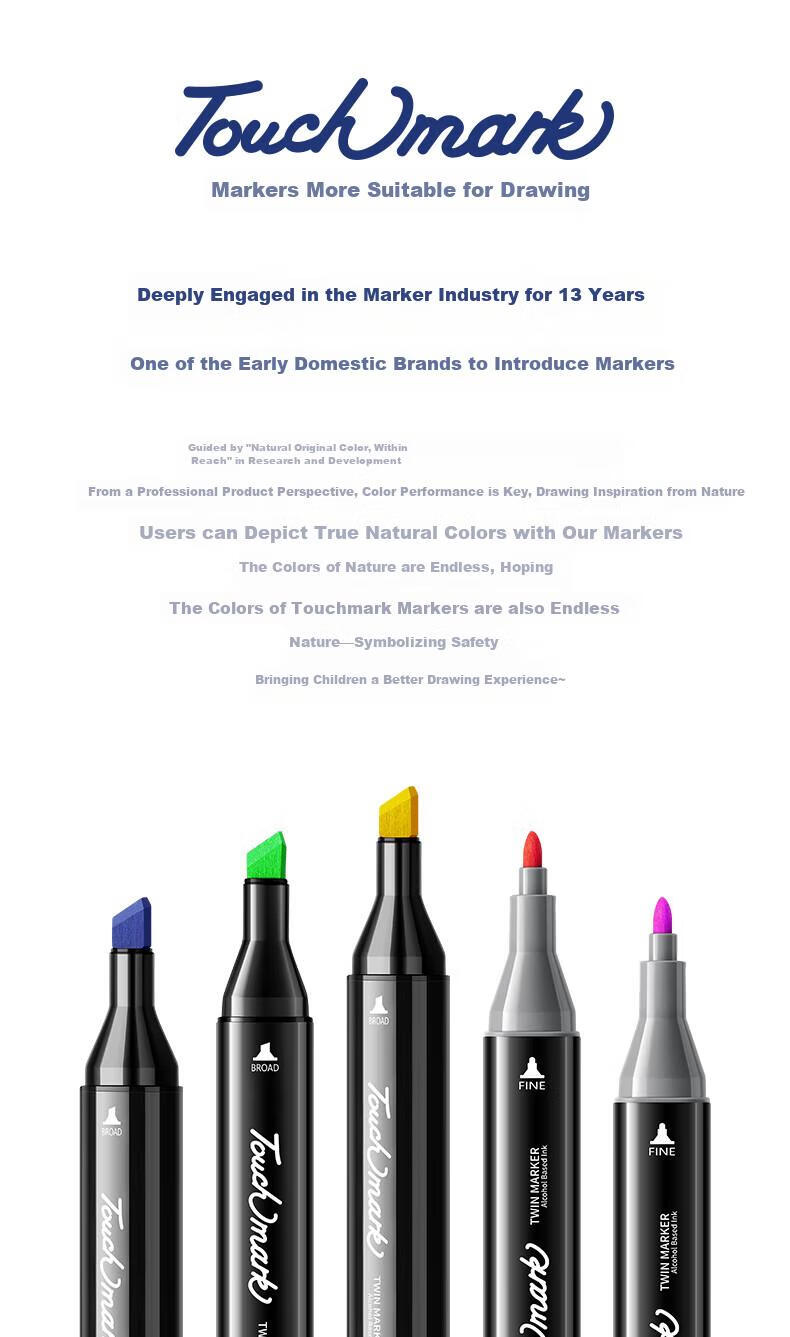 Маркеры Touch mark T3 Marker, набор 80 цветов, двухсторонние, спиртовые, с тонким и скошенным наконечником, для рисования и дизайна