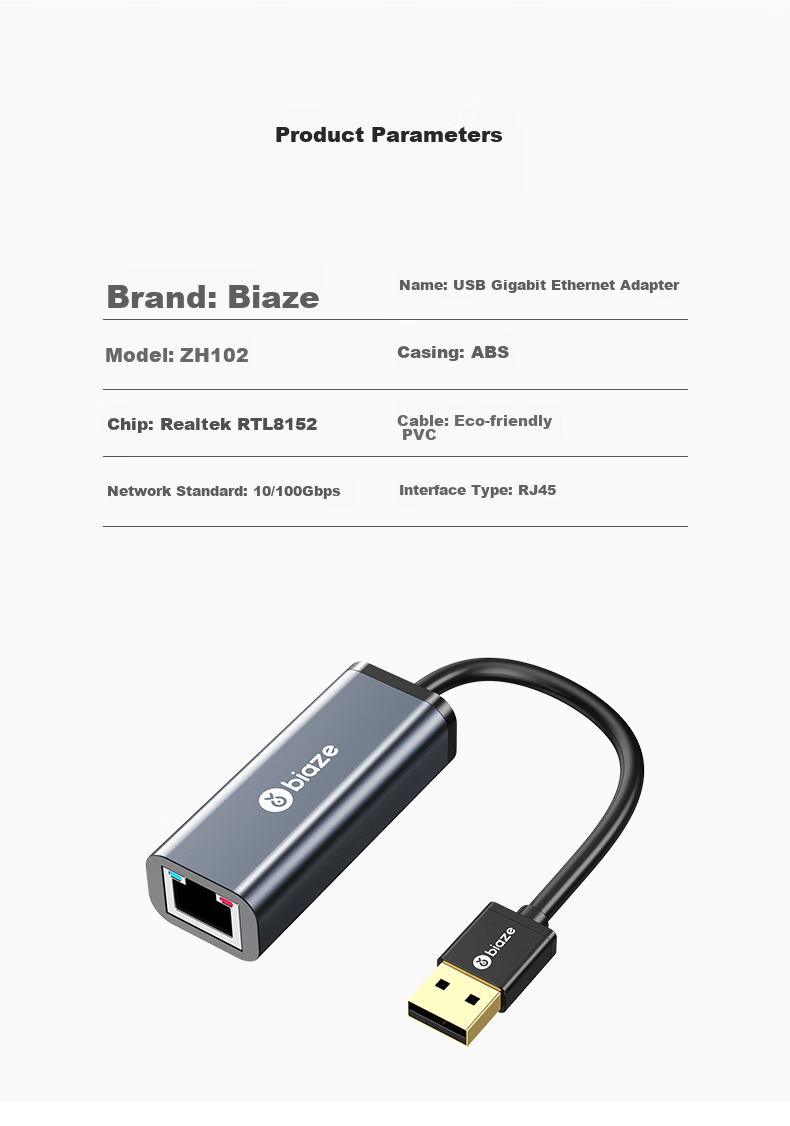 BIAZE USB 2.0 to RJ45 Ethernet Adapter, 100Mbps, без драйверов, проводная сетевая карта, совместимость с Apple Mac Huawei, внешний сетевой кабель