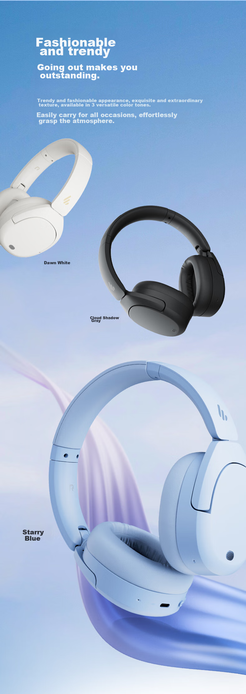 Беспроводные наушники EDIFIER W830NB с активным шумоподавлением, Bluetooth 5.4, 96 часов работы, пространственный звук, двойная золотая сертификация, синий