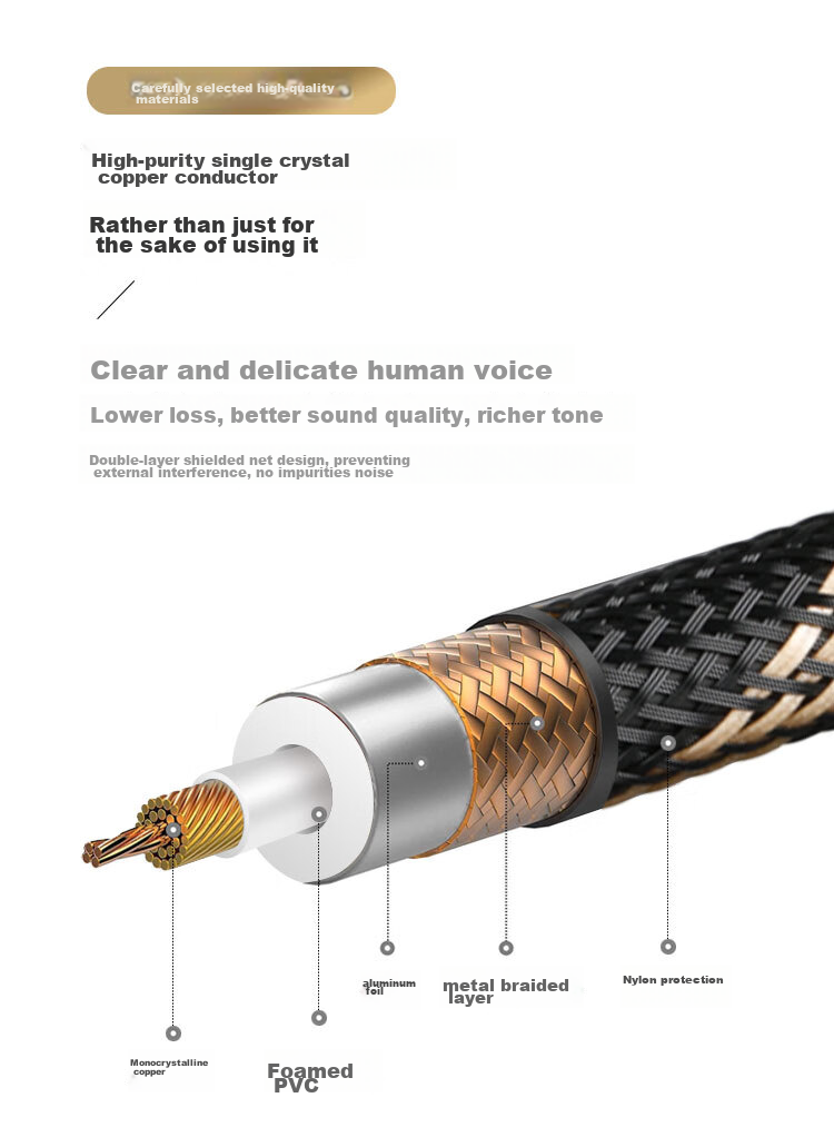 Аудиокабель SKW BG04 2RCA - 2RCA, 0.5 метра, посеребренный медный проводник 6N OCC, экранированный, для подключения CD-плеера, декодера, усилителя