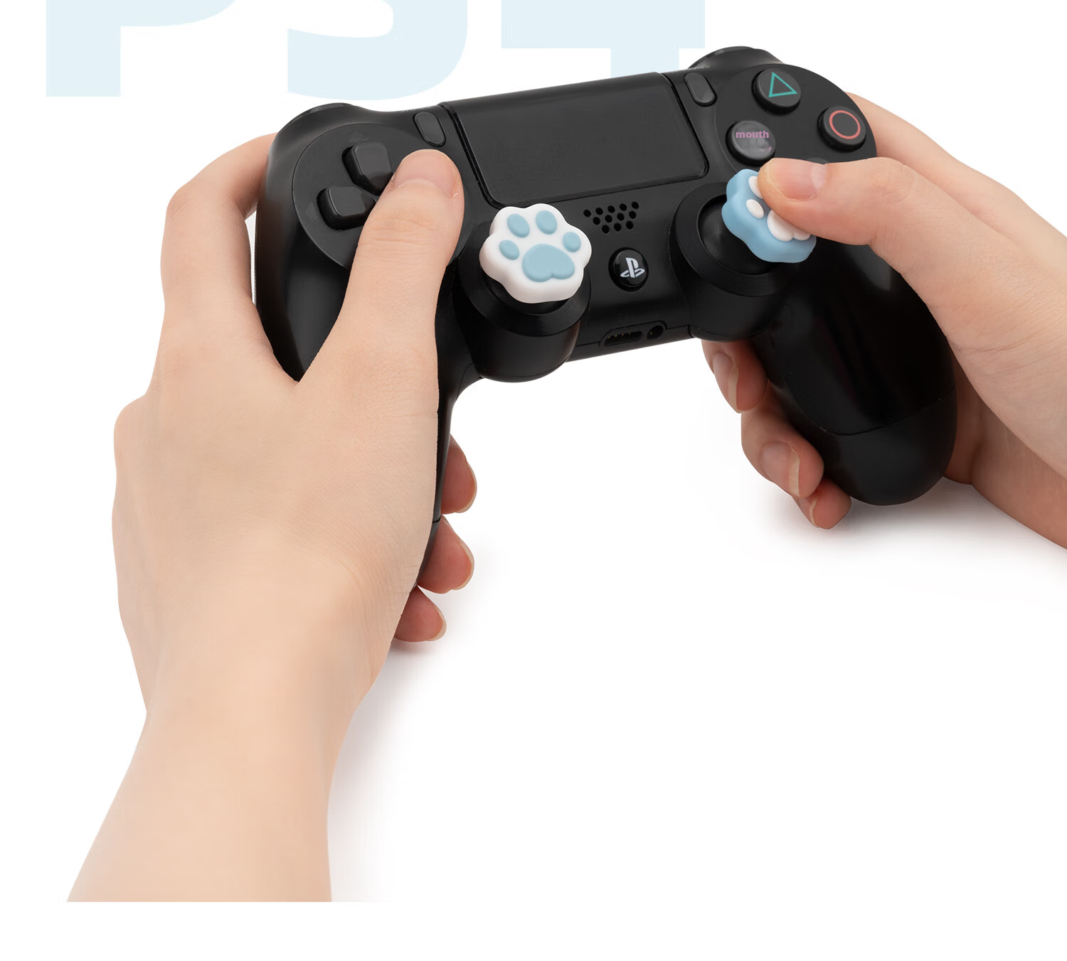 Чехол для джойстика Jixiang PS4/PS5/NS Pro, силиконовые накладки с дизайном "Кошачья лапка", розово-голубой
