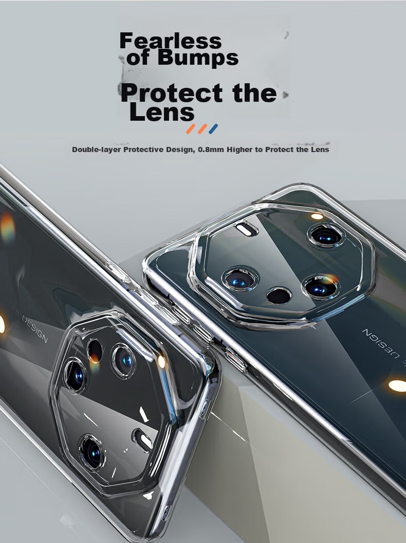 Противоударный чехол HotFire для Huawei Mate60 RS, Mate60 RS Pro, прозрачный, силикон, с защитой камеры, простой стиль