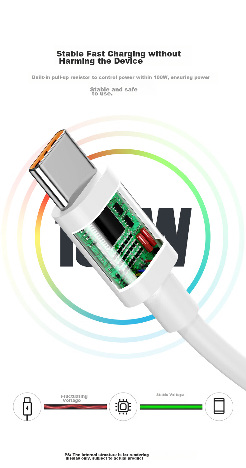 Кабель для зарядки CangHua Type-C, 6A, быстрая зарядка 100W/66W, для Huawei Mate70Pro/Pura80/P40/30/50, Honor Tablet и смартфонов, автомобильное зарядное устройство 5A, белый, 1м