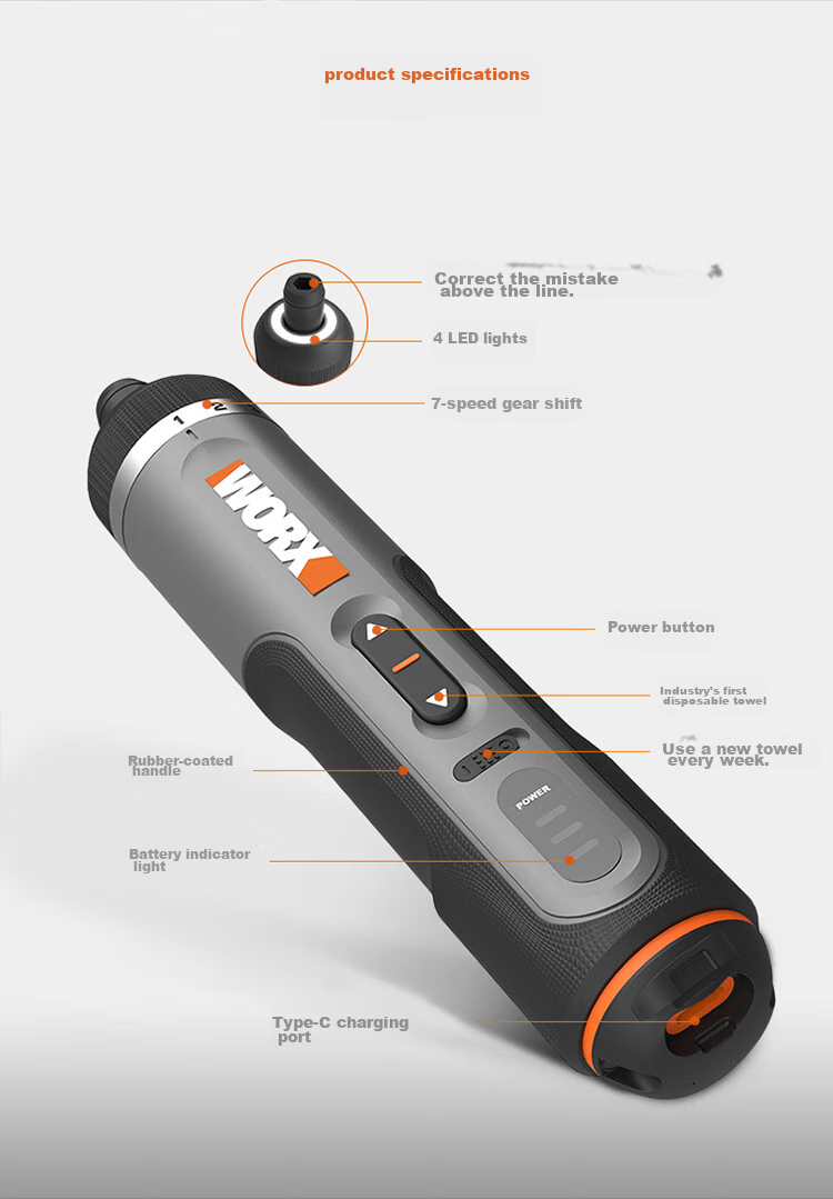 Аккумуляторная отвертка WORX WX242, компактная ручная, литиевая батарея, 30 бит в комплекте
