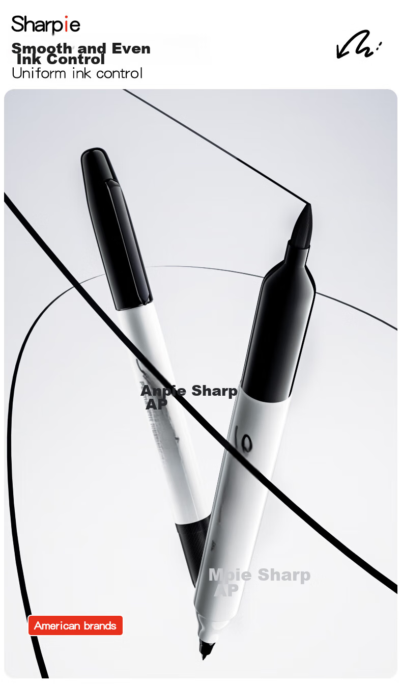 Маркер Sharpie Dual-Tip Fine 0.5мм, Широкий 2.5мм, Черный, на Масляной основе, водостойкий, быстросохнущий, для маркировки, плакатов, росписи, акварельных работ, обучения