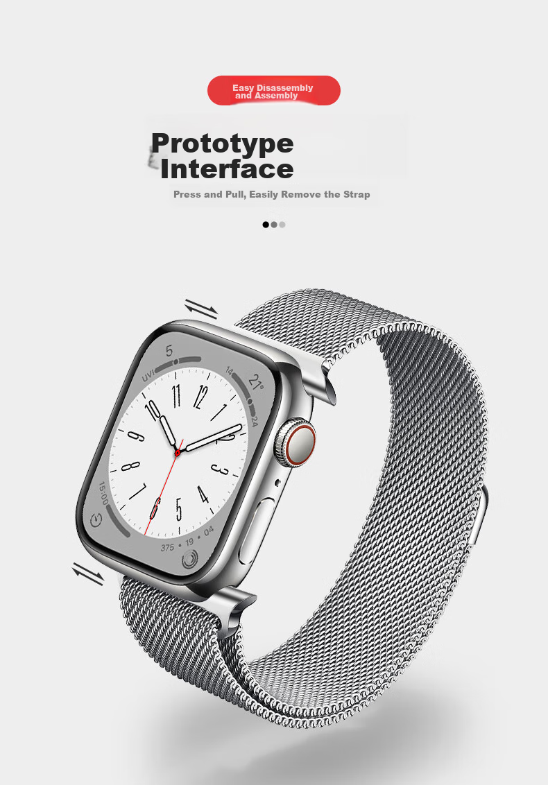 Ремешок BHO Milanese Loop из нержавеющей стали с двойной магнитной застежкой для Apple Watch Series 11/Ultra/SE/3/2, S10/9/8, 44/45/46/49 мм, цвет "Звездный свет"