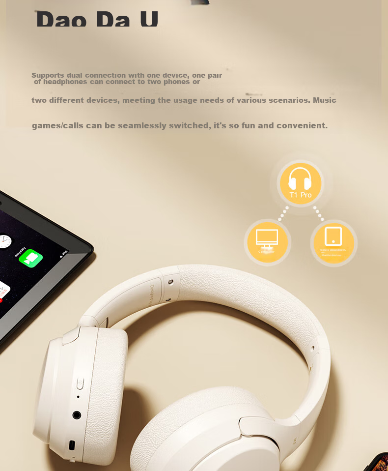 Беспроводные накладные наушники iKF T1 Pro с пространственным звуком, Hi-Fi аудио, Bluetooth 5.4, шумоподавление, белый