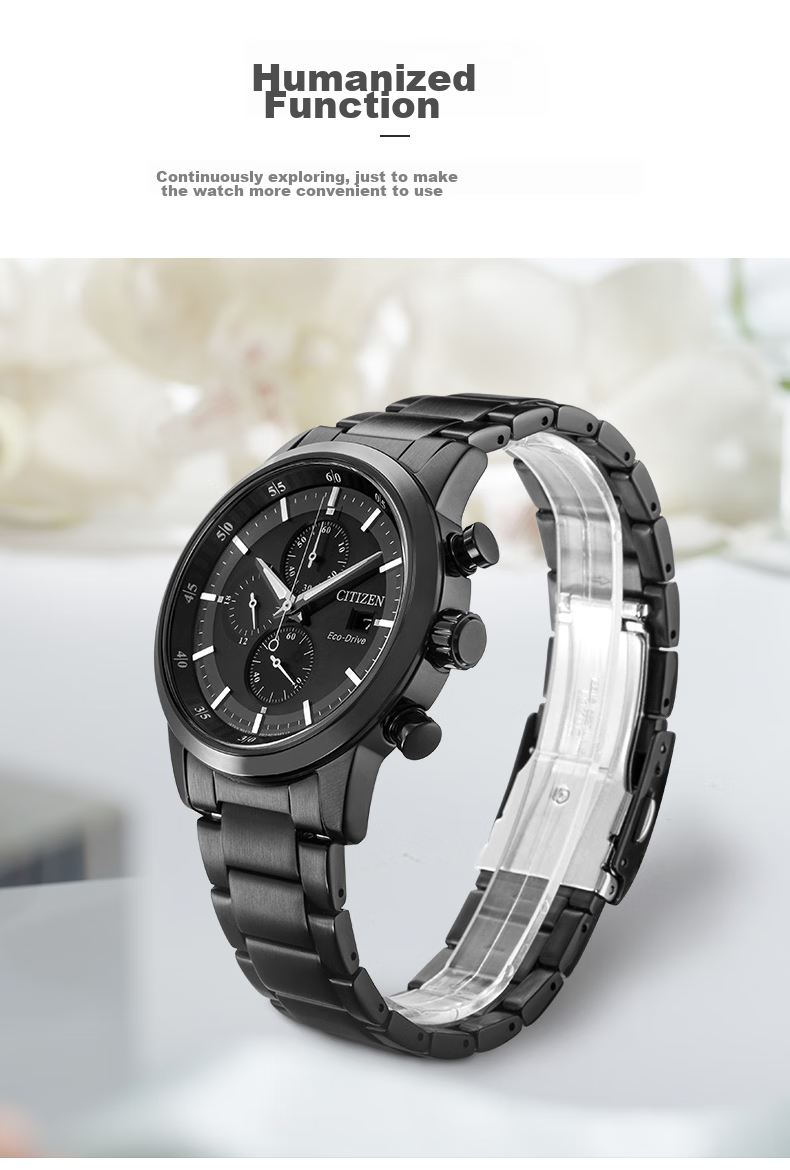 Мужские часы CITIZEN CA0615-59E, кварцевые, Eco-Drive, стальной корпус и браслет, черный циферблат, водонепроницаемые 100м
