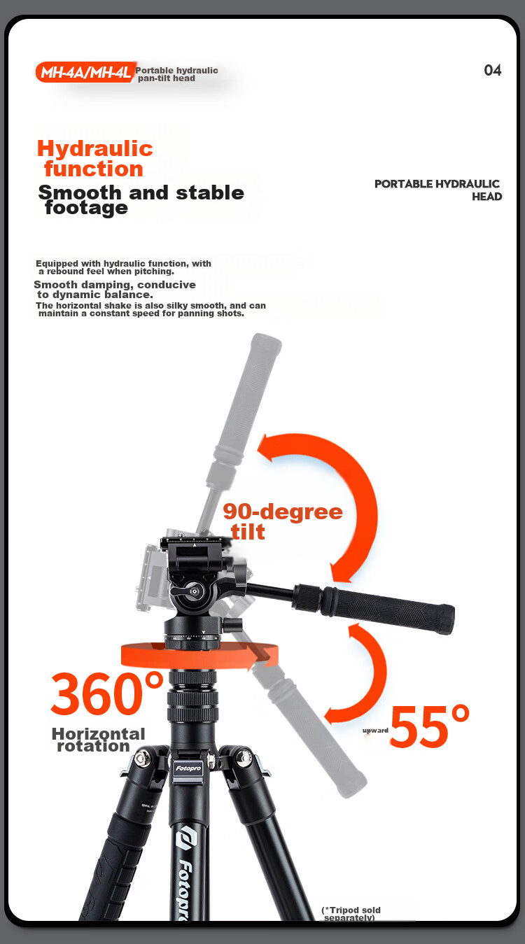 Штатив Fotopro MH-4L с гидравлической головкой, универсальный интерфейс 1/4 дюйма, для вертикальной и горизонтальной видеосъемки, для беззеркальных камер