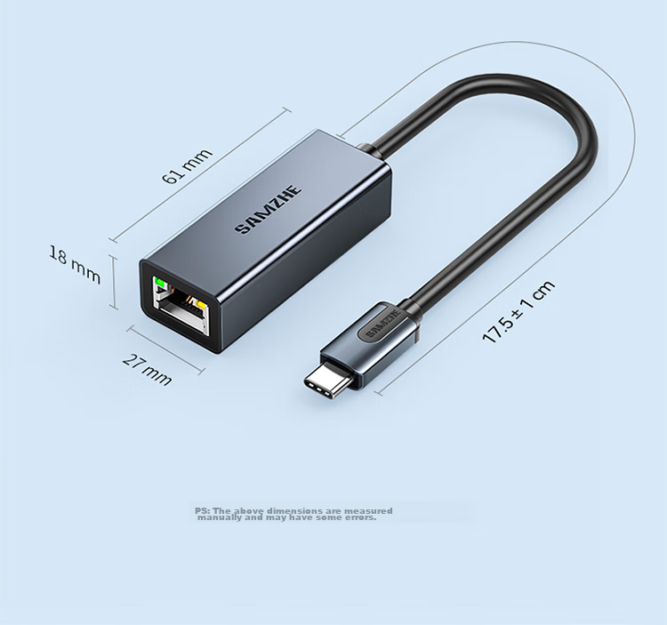 SAMZHE Type-C Gigabit Ethernet Adapter, RJ45 Network Port Converter, Compatible with Apple 15 MacBook And Microsoft Laptops, External Aluminum Alloy Adapter HWK01